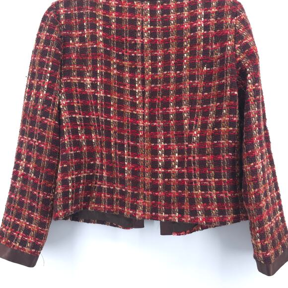 Bentley A. Tweed Dark Acadamia Plaid Hook & Latch Wool Blazer Contrast Trim M - Picture 13 of 15